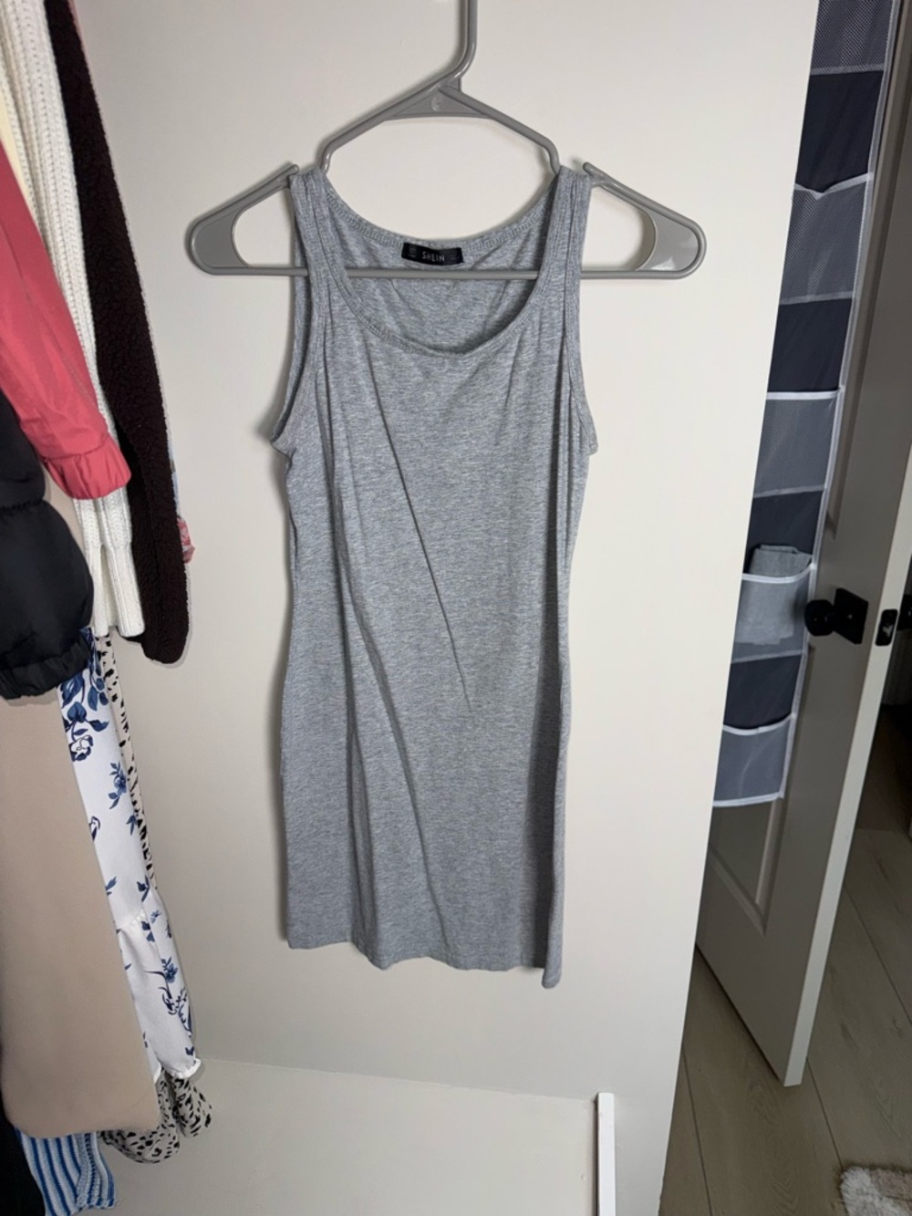 SHEIN Gray Ribbed Midi Tank Dress